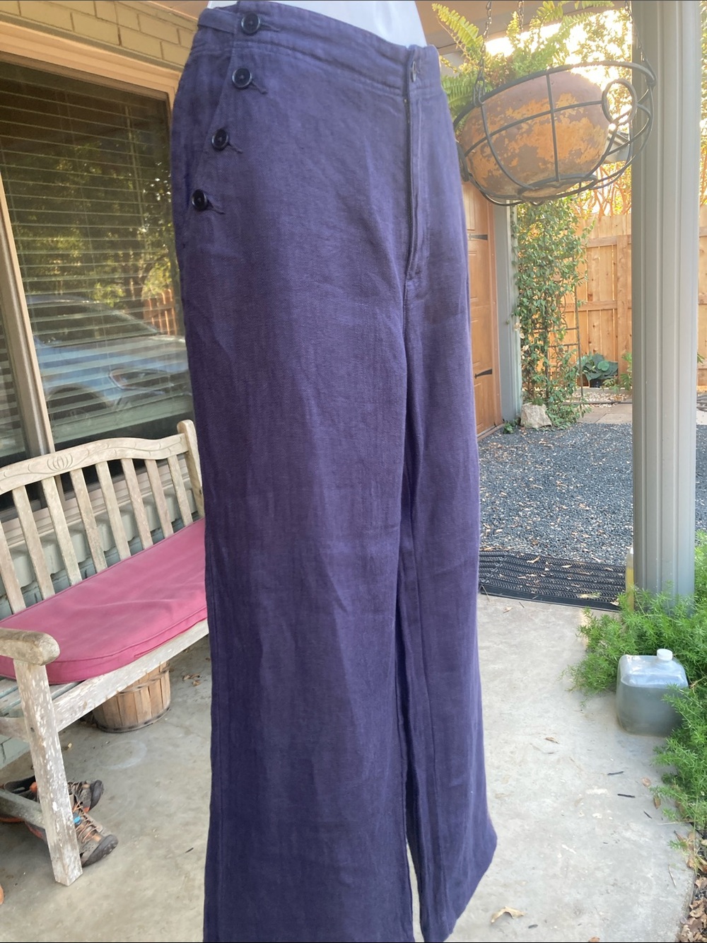 Sundance Wide-Leg Linen Pants in Deep Blue, size 8 27” inseam